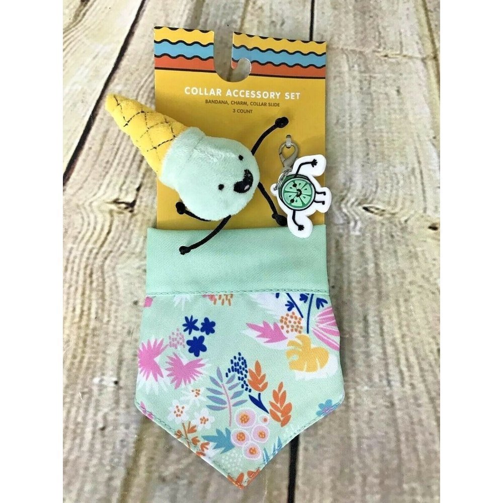 Cute! Ice cream Dog Collar Accessory Set SZ SMALL Reversible Bandana Charm Slide